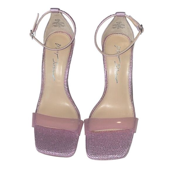 Betsey Johnson Pink Rhinestone Square Toe Ankle Strap Stiletto Heels Sz 7.5 - Picture 2 of 12